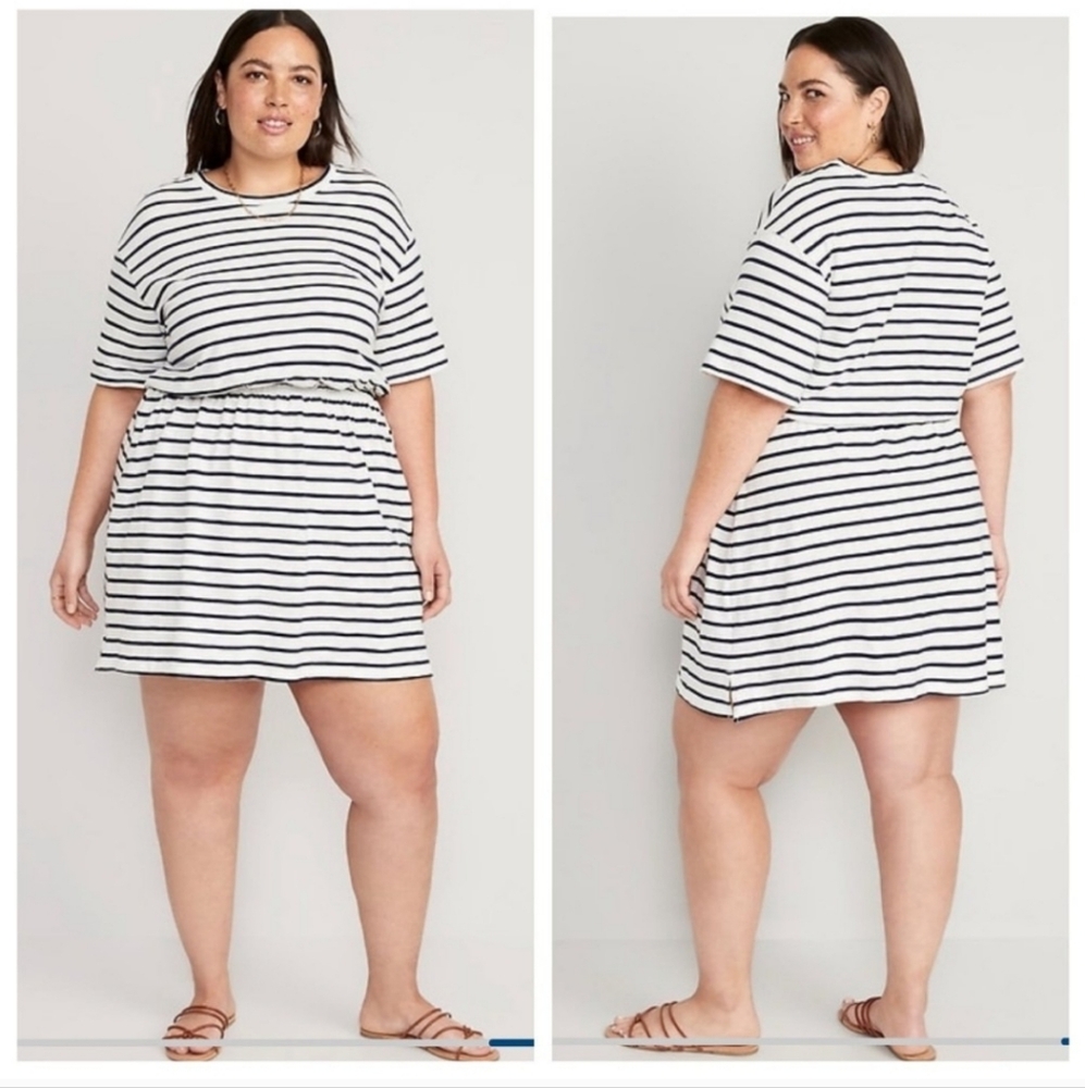 NWT Old Navy Navy Striped Waist Defined Dress Plus Size 2XL XXL